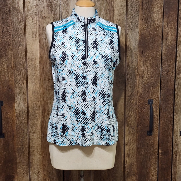 *SOLD* Tail Sleeveless 1/4 Zip Shirt Blue White Black Golf Tennis EUC Womens M - Picture 9 of 9
